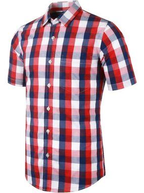 Men's Casual Short Sleeve Plaid Button Down Shirt with Pocket - Soft Regular Fit